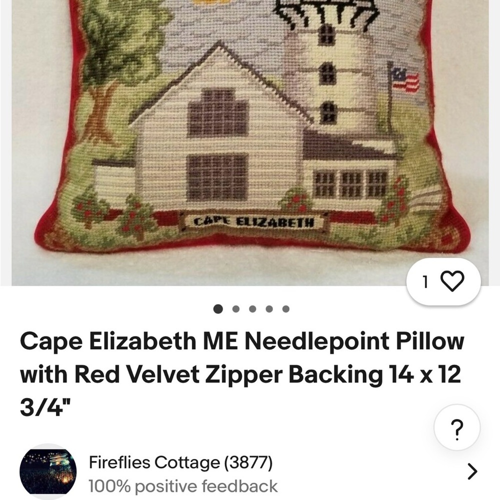 Cape Elizabeth Needlepoint Pillow with Red Velvet Back